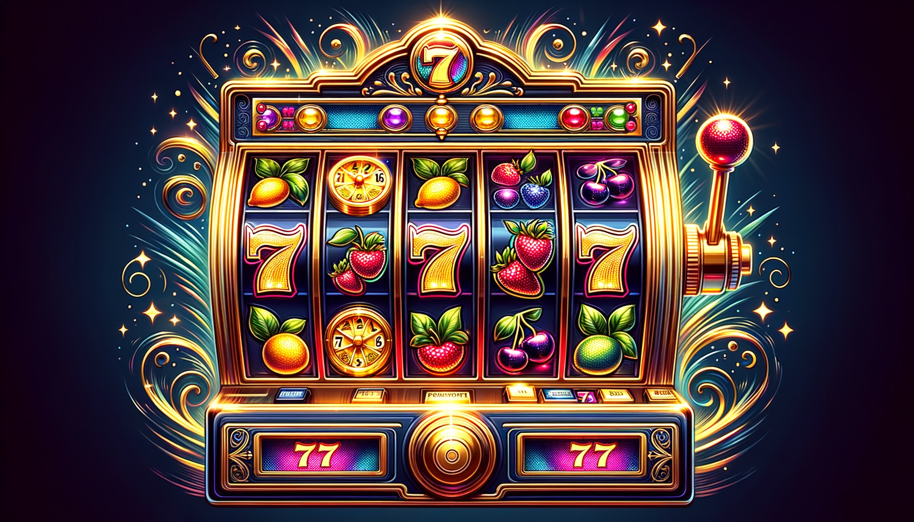 Spelautomater och slots på casino utan svensk licens 2026 — färgglada digitala slotmaskiner med fruktsymboler och jackpottar